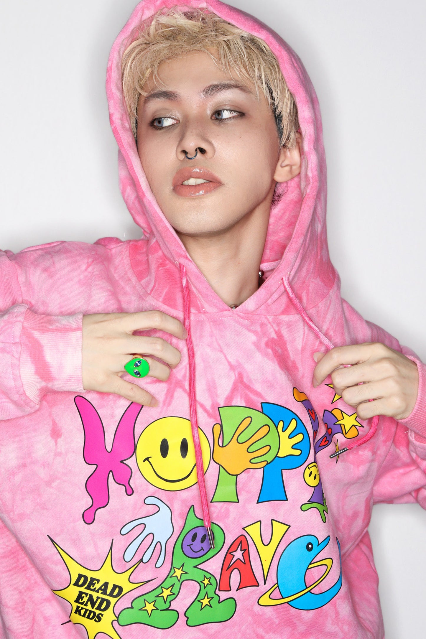 Pink Tie-Dye Smiley Face Hooded Sweatshirt