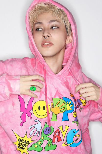 Pink Tie-Dye Smiley Face Hooded Sweatshirt
