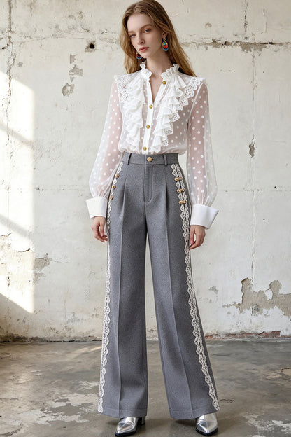 Gray Woven Wide-Leg Pants