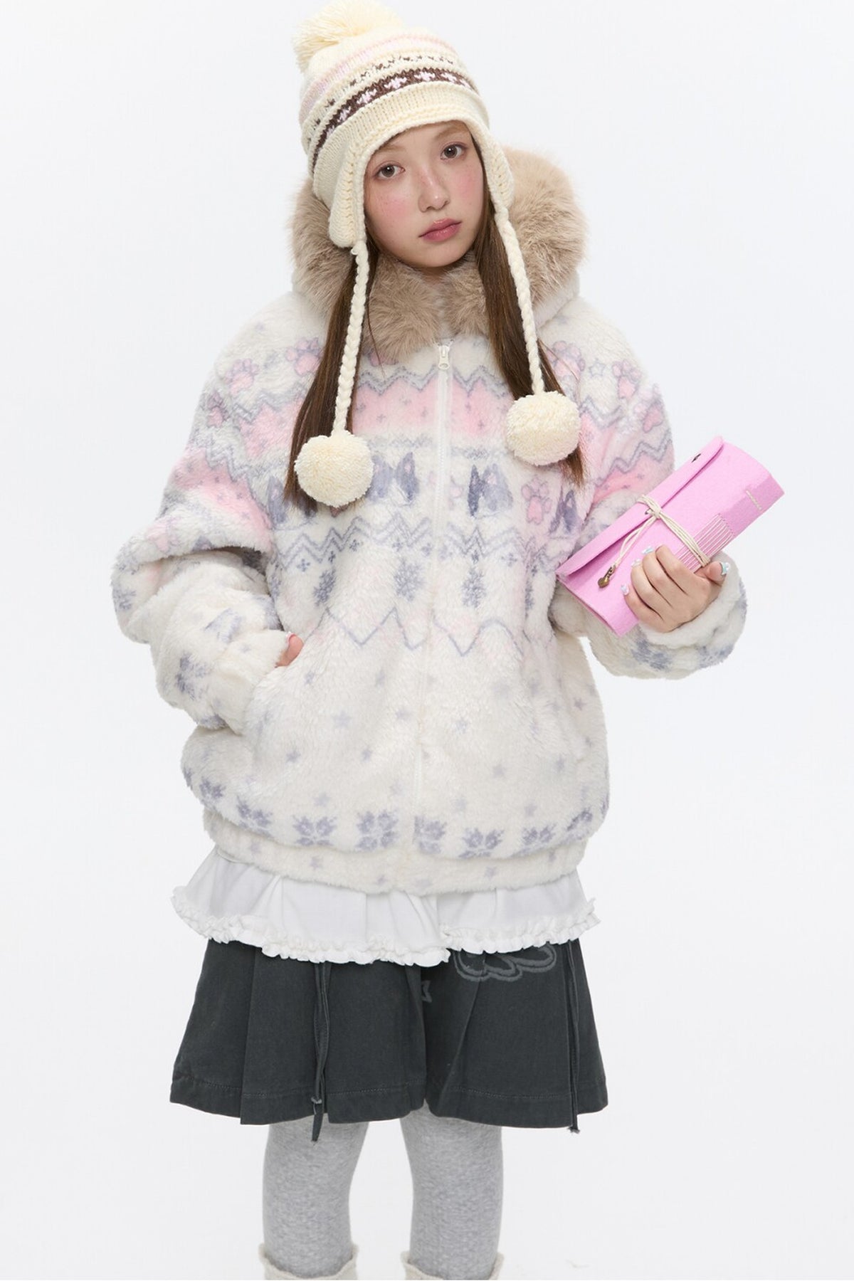 Beige Lamb Wool Fur Collar Jacket