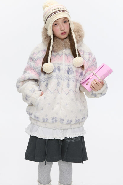 Beige Lamb Wool Fur Collar Jacket
