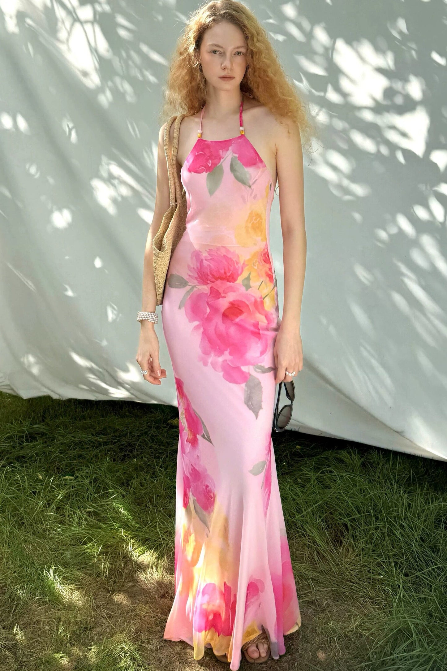 Watercolor Floral Halter Maxi Dress