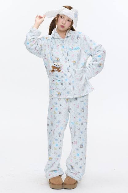 Octopus Print Flannel Pajama Set