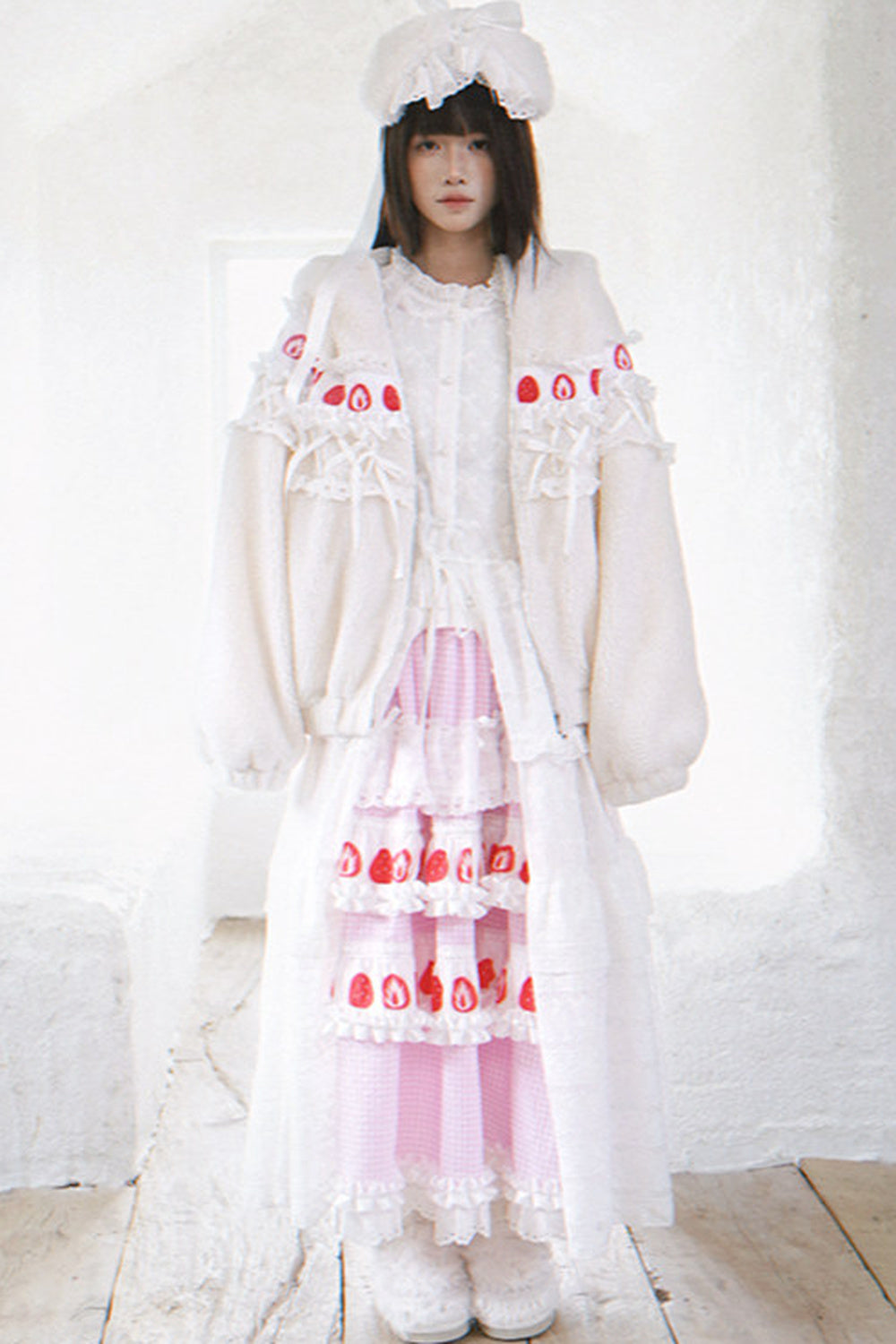 Strawberry Print Lace Tiered Skirt