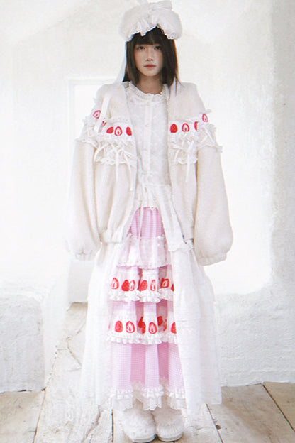 Strawberry Print Lace Tiered Skirt