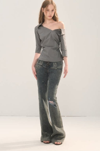 Asymmetrical Off-Shoulder Blouse