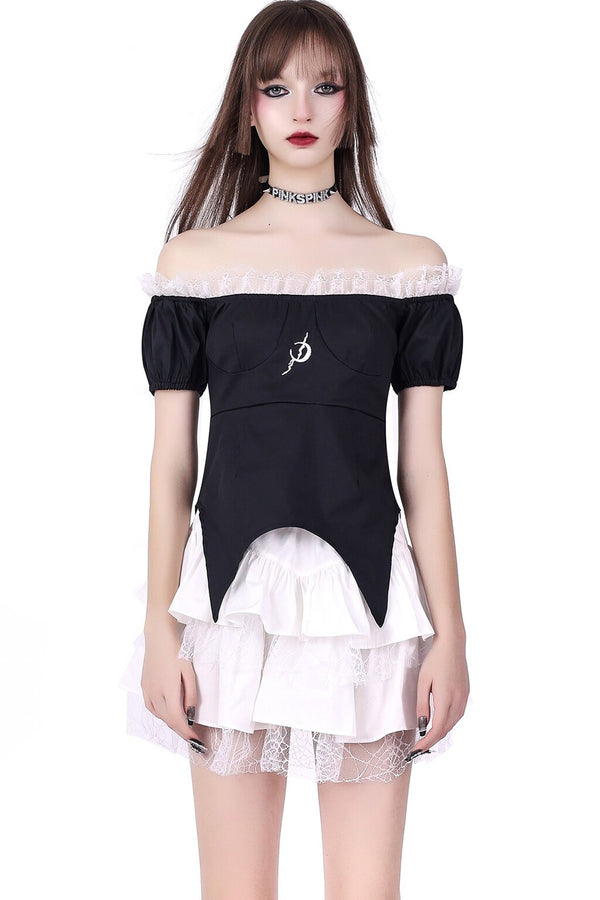 Detachable Dark Lolita Off-Shoulder Bow Top and Skirt Set