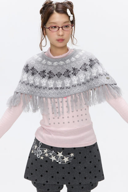 Fair Isle Tassel Knit Cape