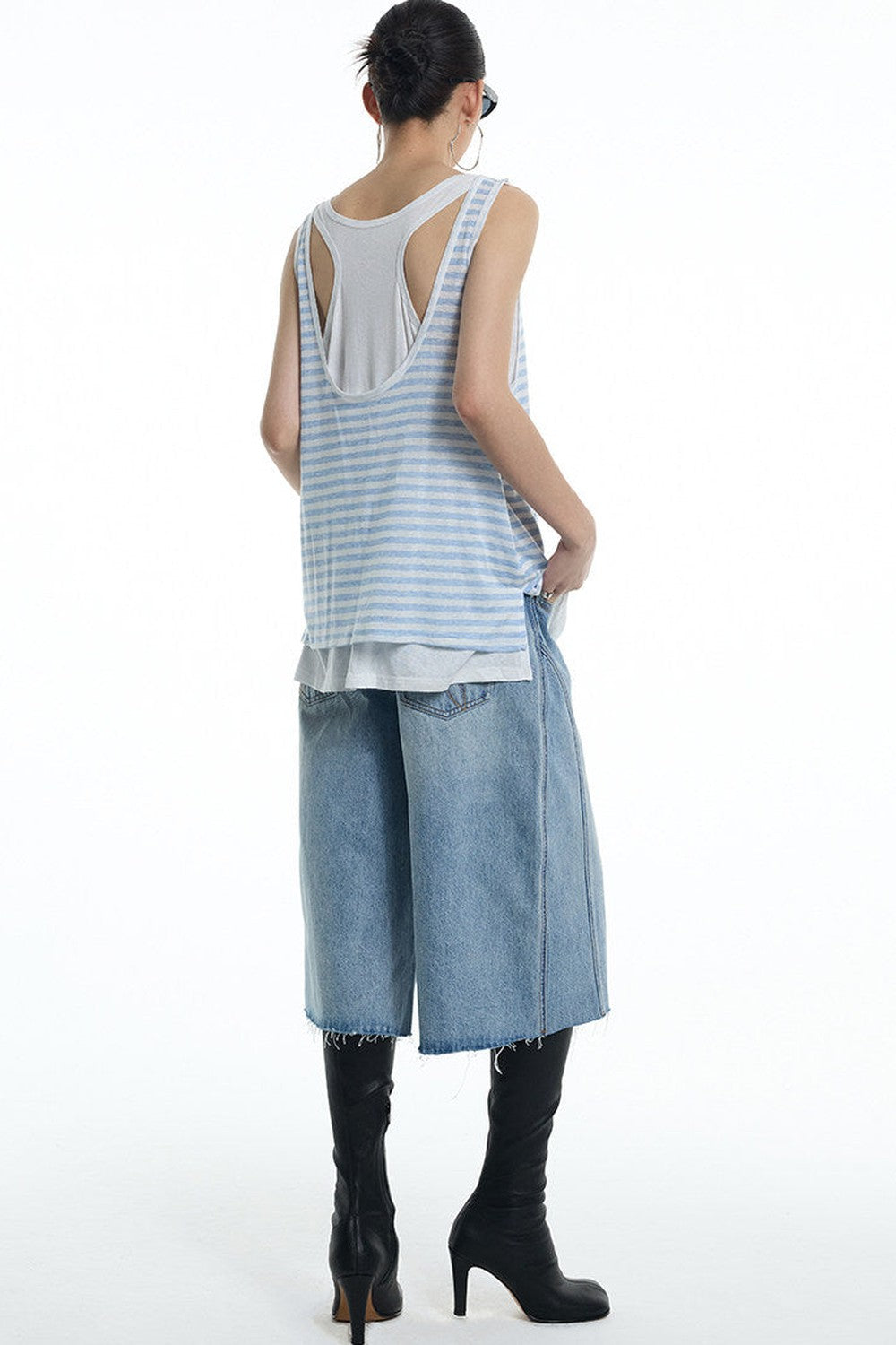 Nautical Striped Lyocell U-Neck Vest