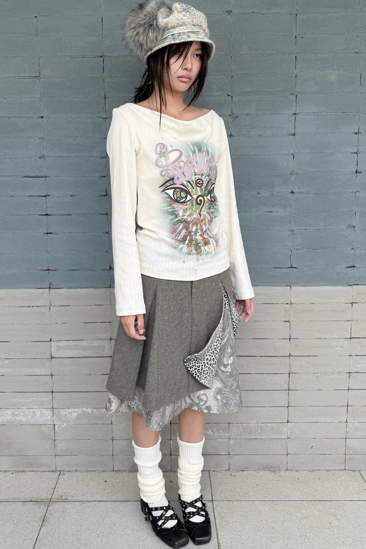 Reversible Swing Collar Long-Sleeve Printed T-Shirt