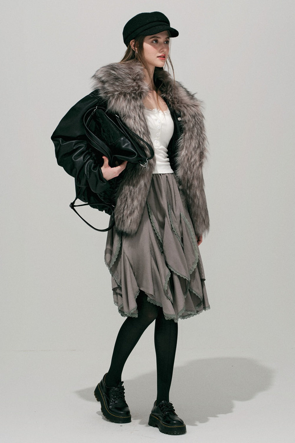 Large Fur Collar Leather Jacket