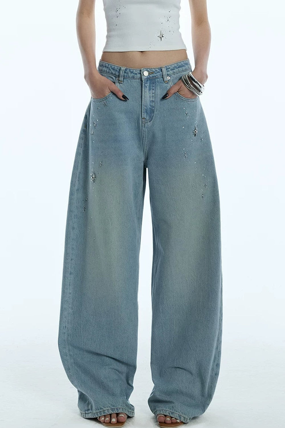 Jeans a gamba larga blu chiaro di luna