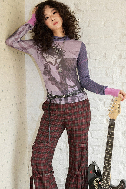 Plaid Polka Dot Printed Blouse