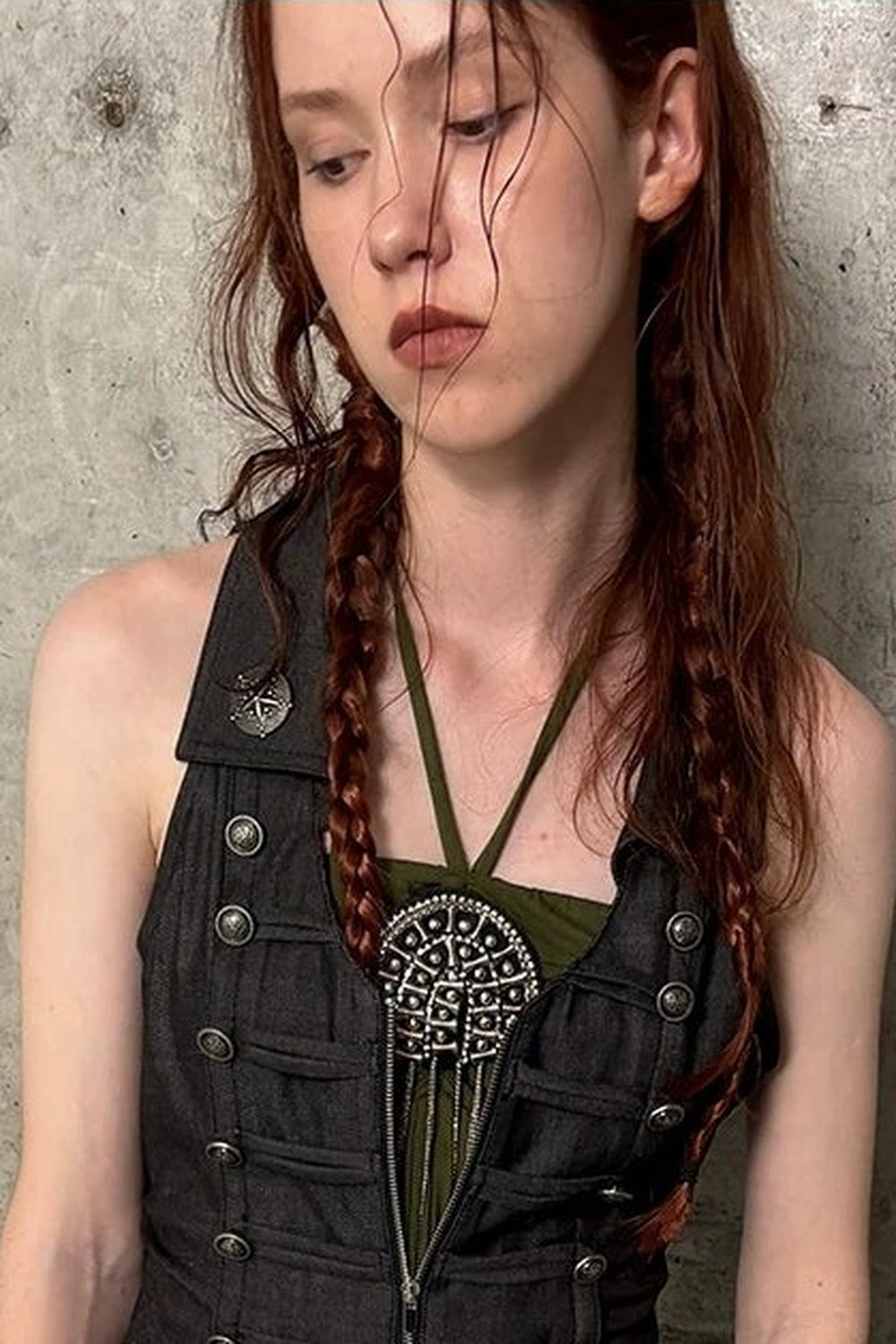 V-Neck Double-Breasted Zipper Vest