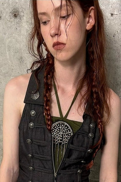 V-Neck Double-Breasted Zipper Vest