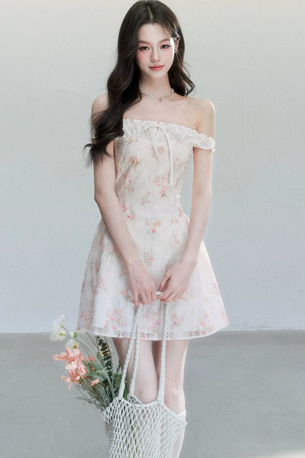 Floral Patchwork One-Shoulder Dress