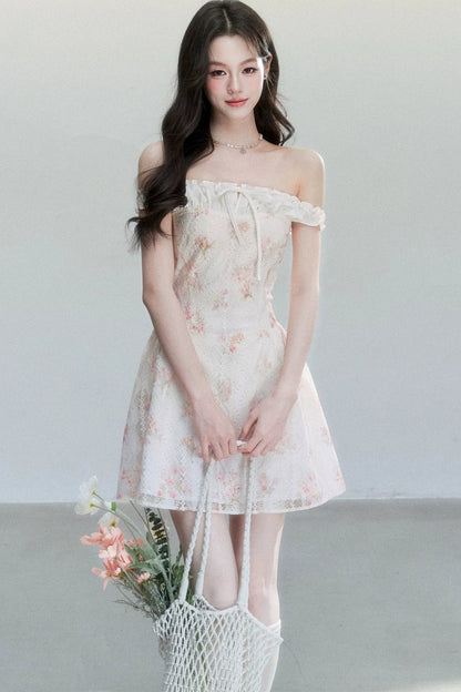 Floral Patchwork One-Shoulder Dress