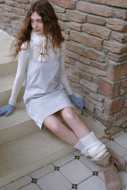 Embroidered Velvet Suspender Dress