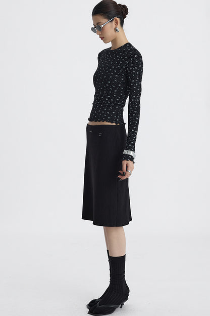 Lace Trim Knit Midi Skirt