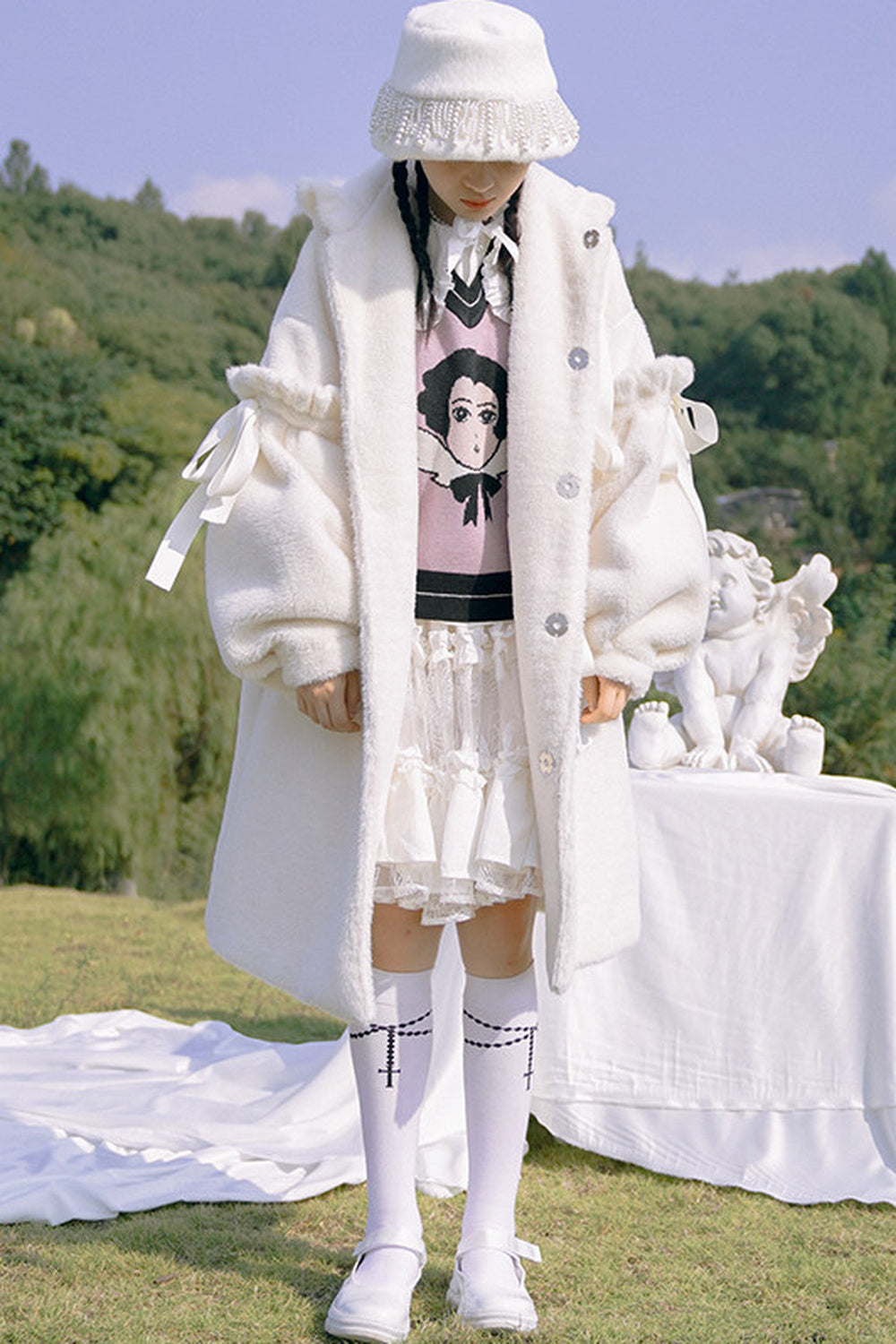 Bunny Ear Fluffy Bow Coat