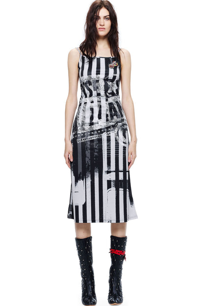 Gradient Distressed Badge Midi Dress