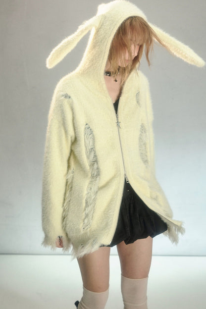 Bunny Ears Hooded Knit Cardigan