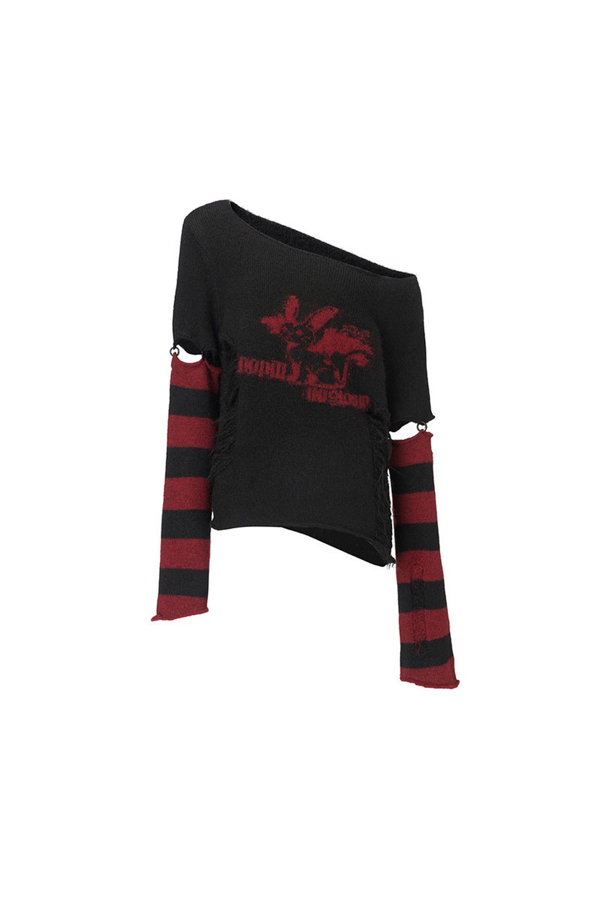 Red Black Batwing Detachable Sleeve Sweater