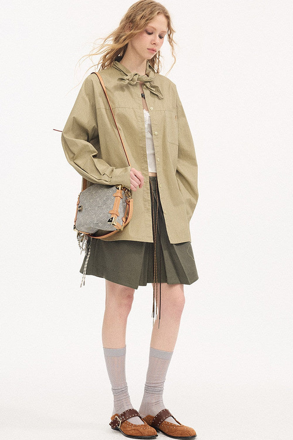 Washed Cotton Scarf-Style Blouse