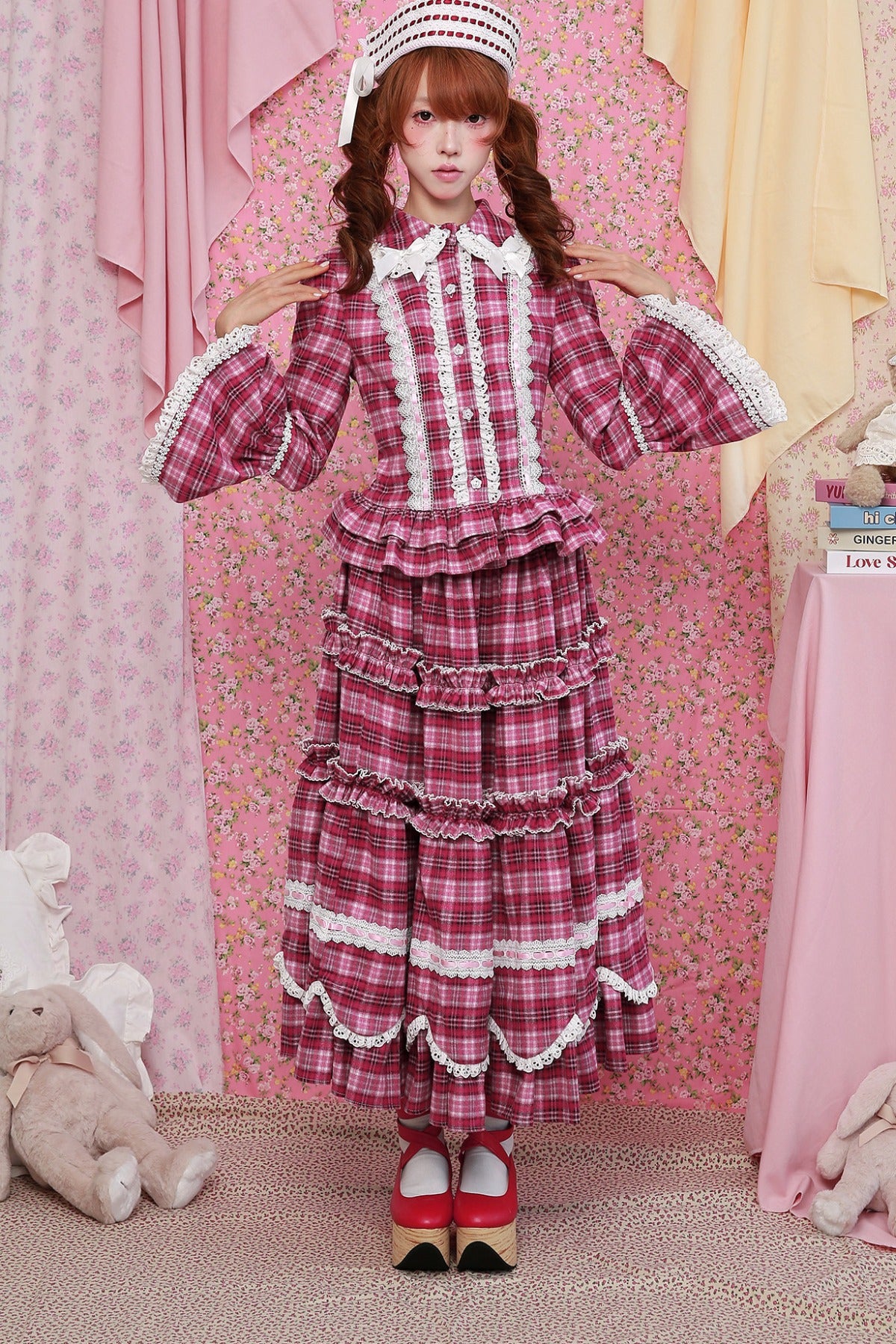 Pink Plaid Long-Sleeve Lolita Shirt