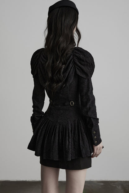 Jacquard Pleated Skirt-Style Hem Long-Sleeve Shirt