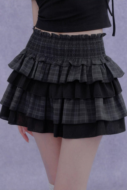 Plaid Tiered Waist-Cinching Skirt