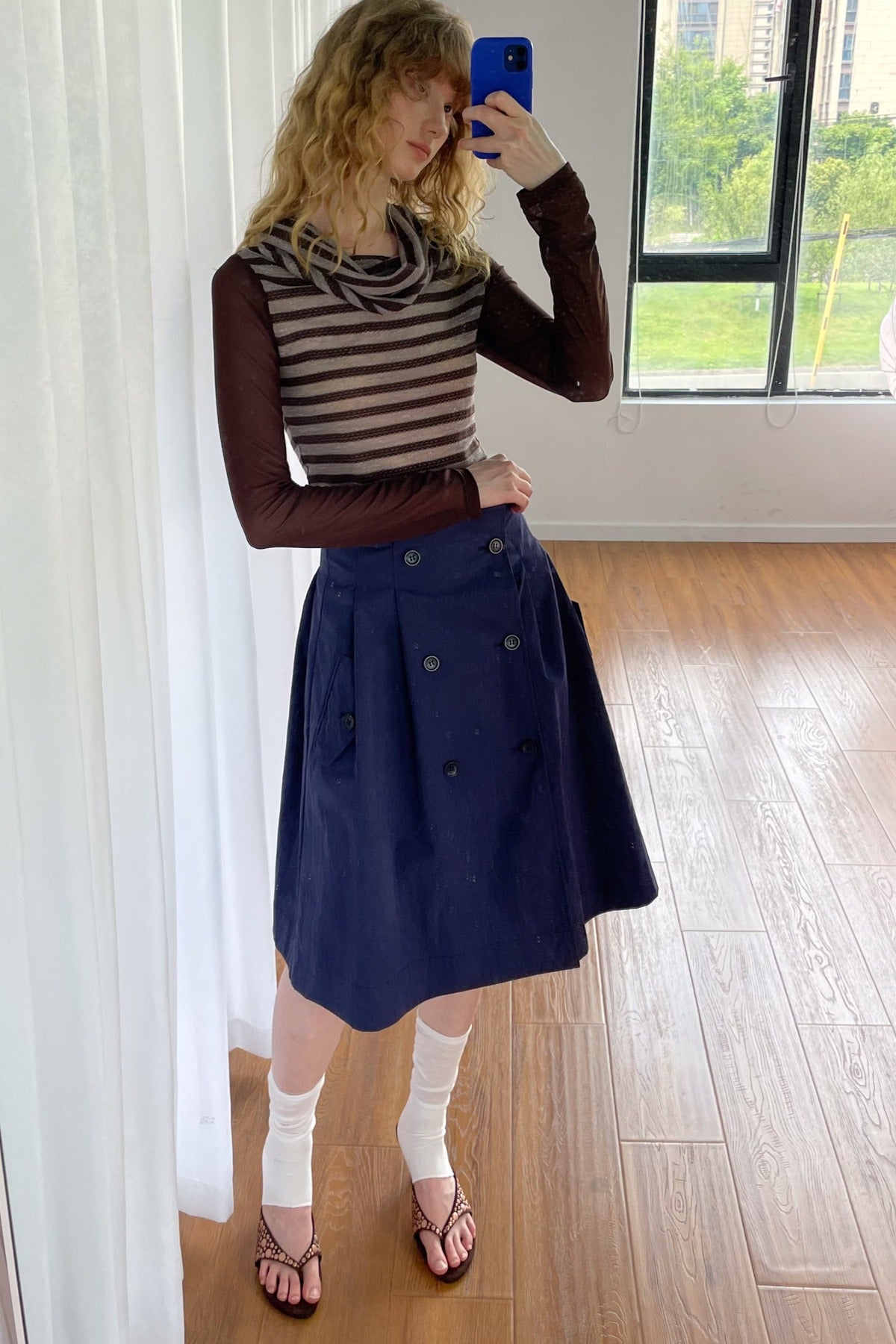 Spliced Striped Cowl Neck Long-Sleeve Blouse