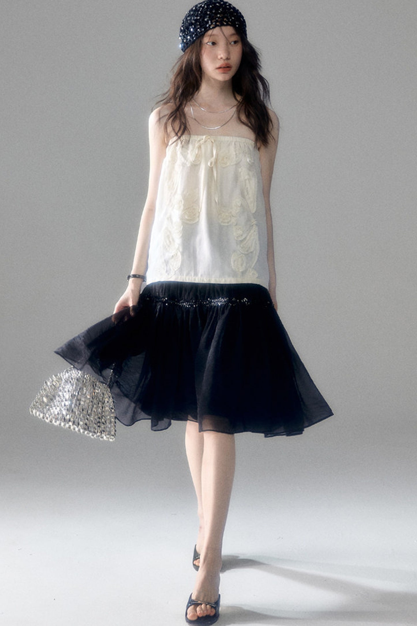 Pearlescent Mesh Sequin A-Line Skirt