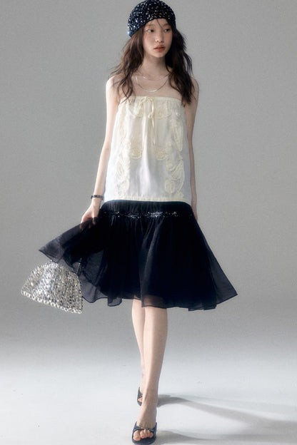 Pearlescent Mesh Sequin A-Line Skirt