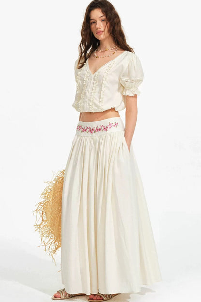 Rose Holiday Ramie Puff Sleeve Set-Up