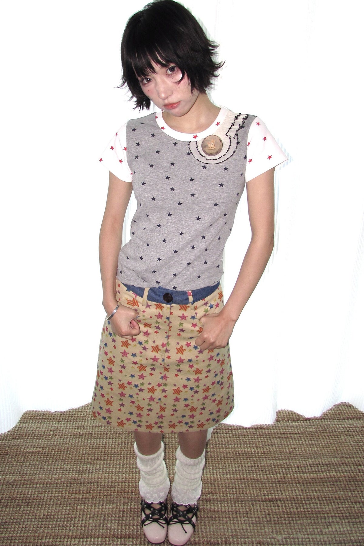 Star Print Mid-Waist A-Line Skirt