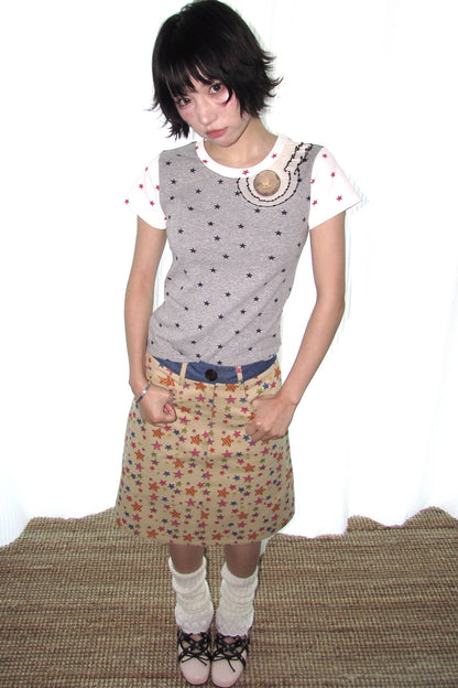 Star Print Mid-Waist A-Line Skirt
