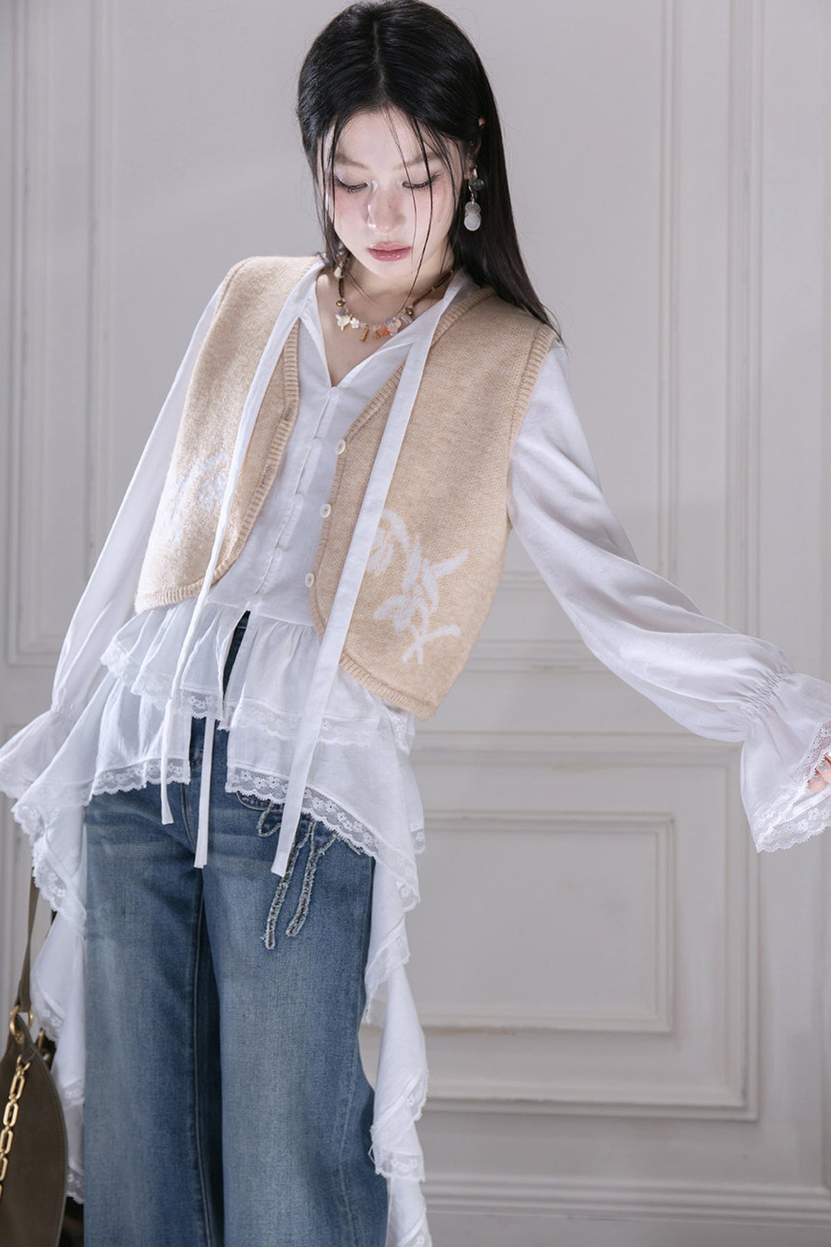 Milk Brown Wool Jacquard Vest