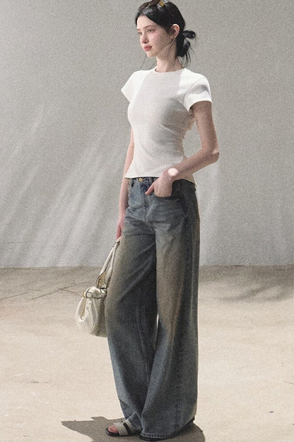 Vintage Hand-Painted Wide Leg Jeans Set