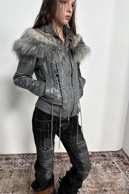 Lace-Up Fur Shawl Parka Jacket