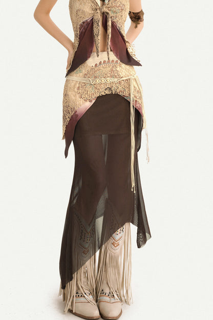 Bohemian Halter Vest And Layered Lace Maxi Set-Up