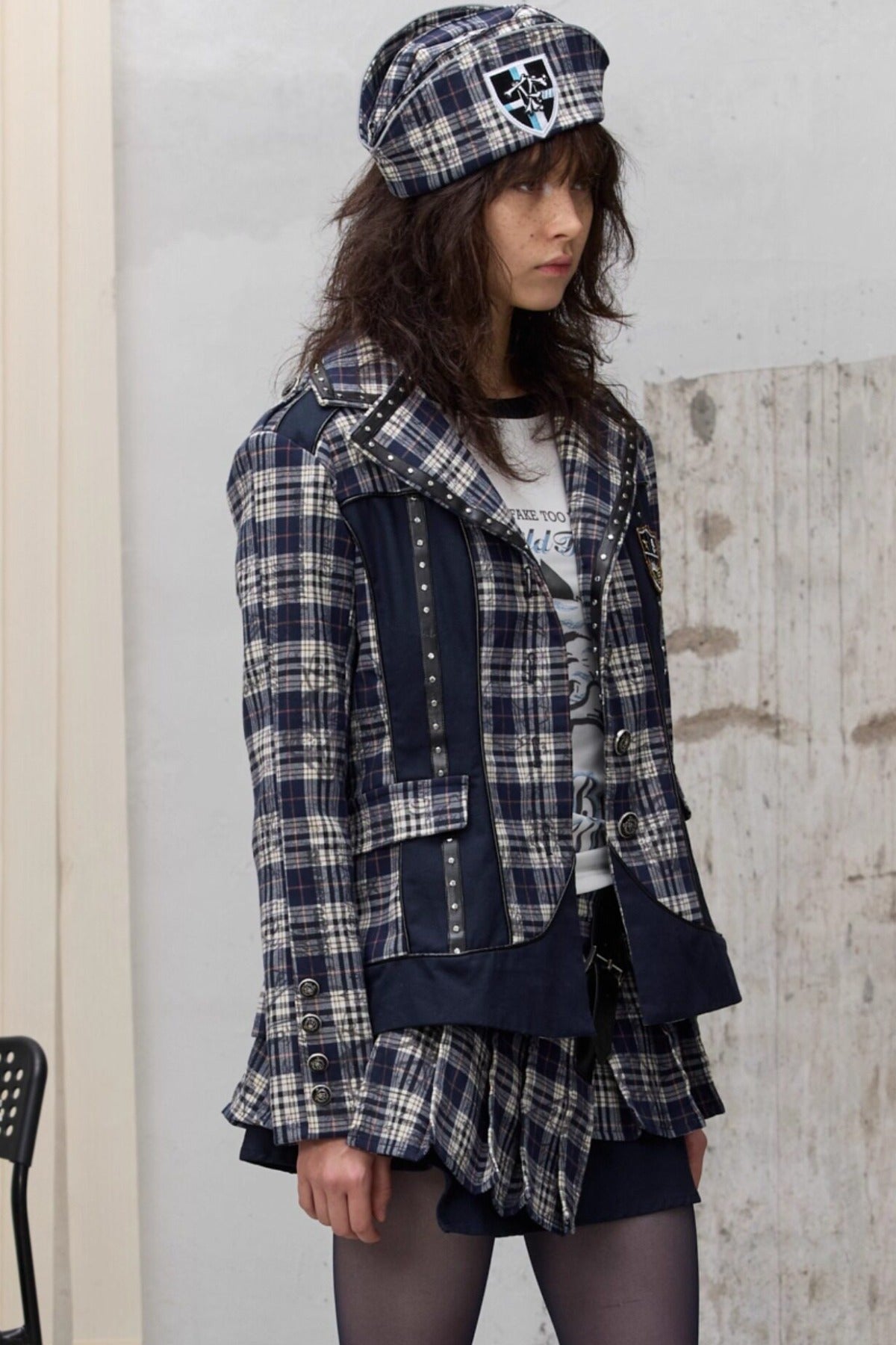 Punk Badge Plaid Jacket