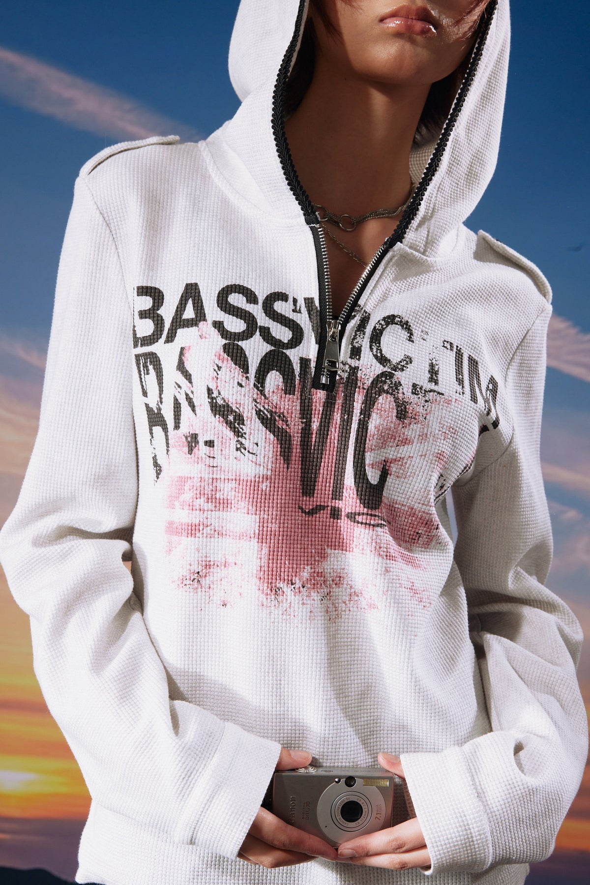 Waffle Distressed Band Flag Hoodie