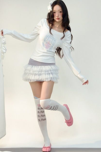 Irregular Layered Color-Blocked Mesh Skirt