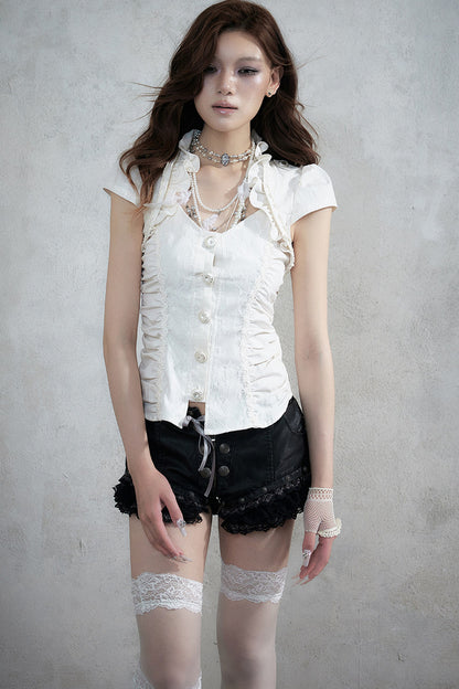 Lace Patchwork Ruched Layered-Look Shirt