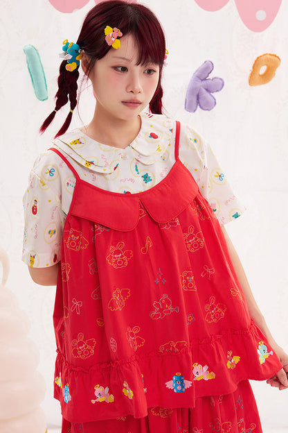 Red Animal Angel Embroidery Camisole