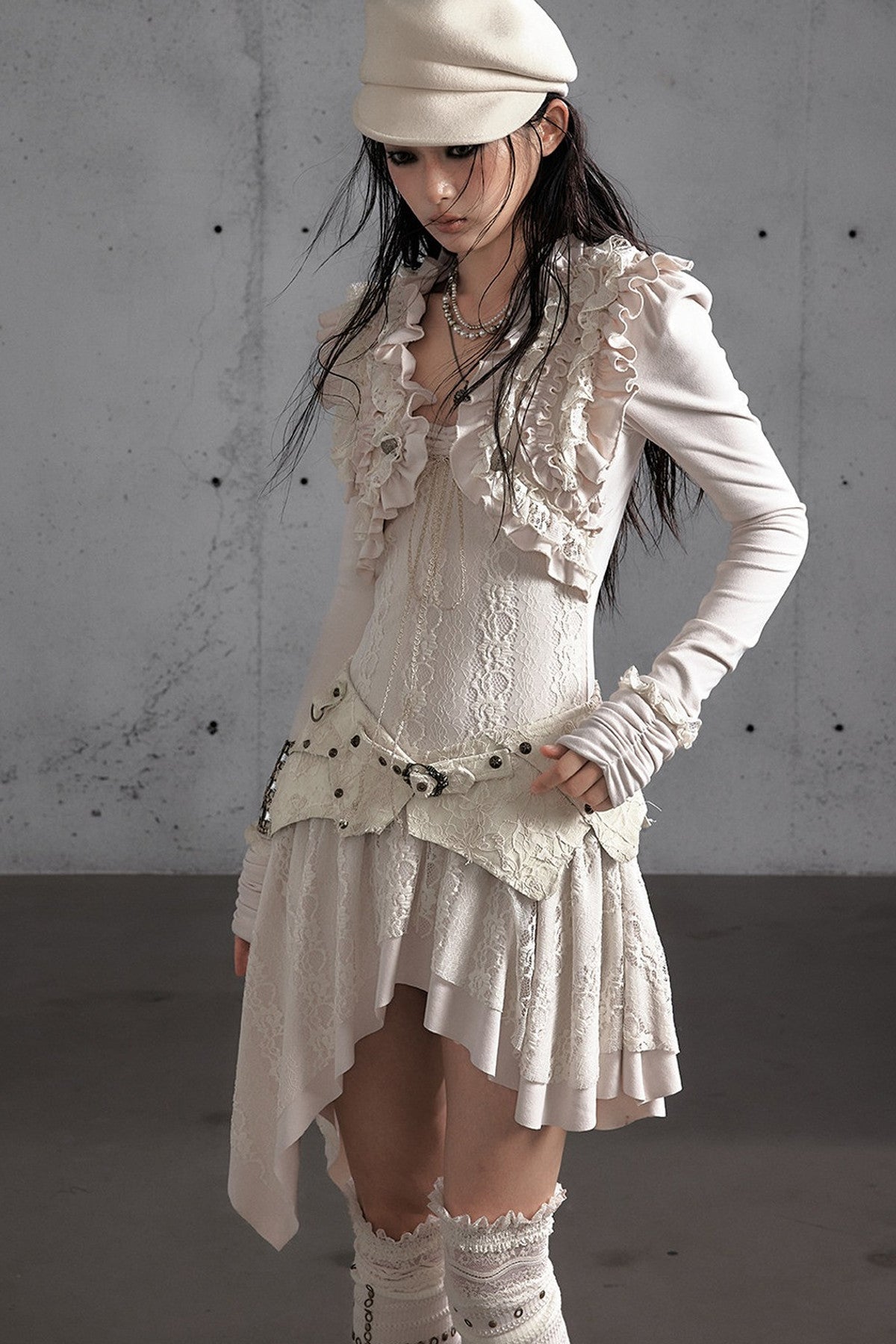 Punk Print Layered-Look Ruffle Irregular Dress