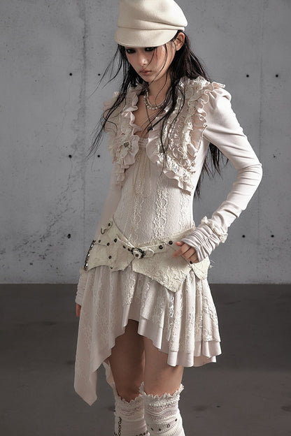 Punk Print Layered-Look Ruffle Irregular Dress