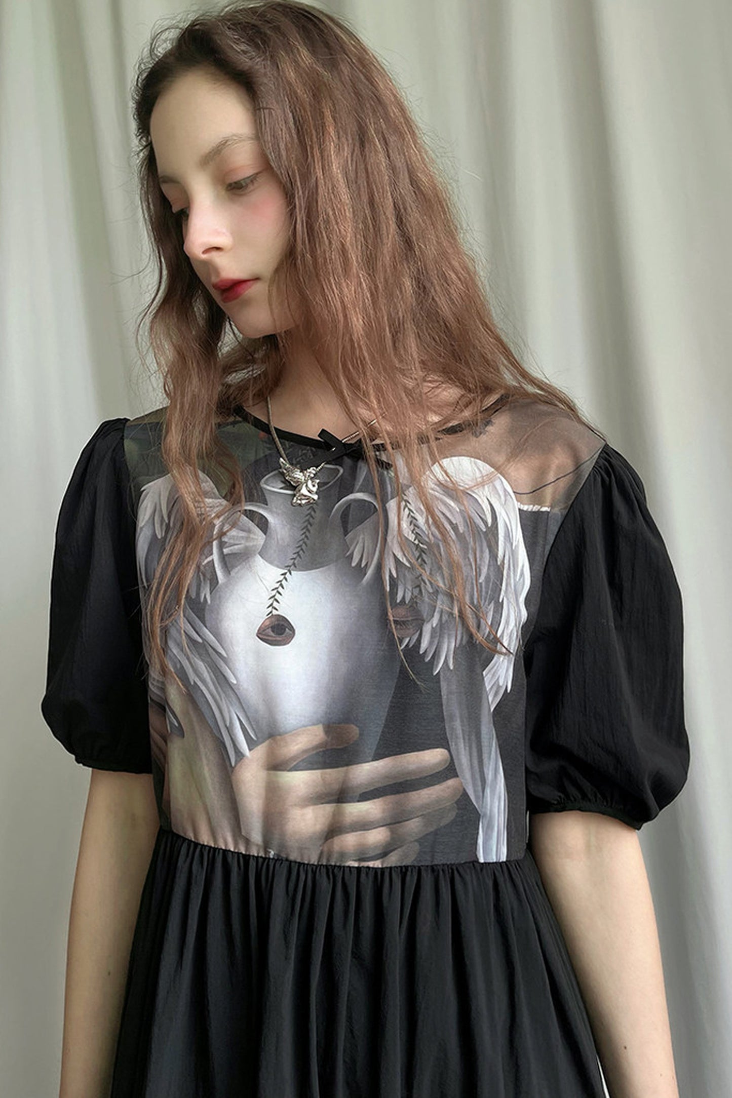 Tempera Oil Painting Print Short-Sleeved Dress