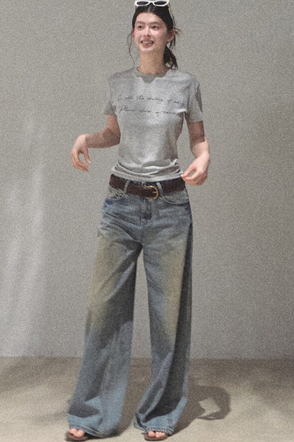 Vintage Hand-Painted Wide Leg Jeans Set